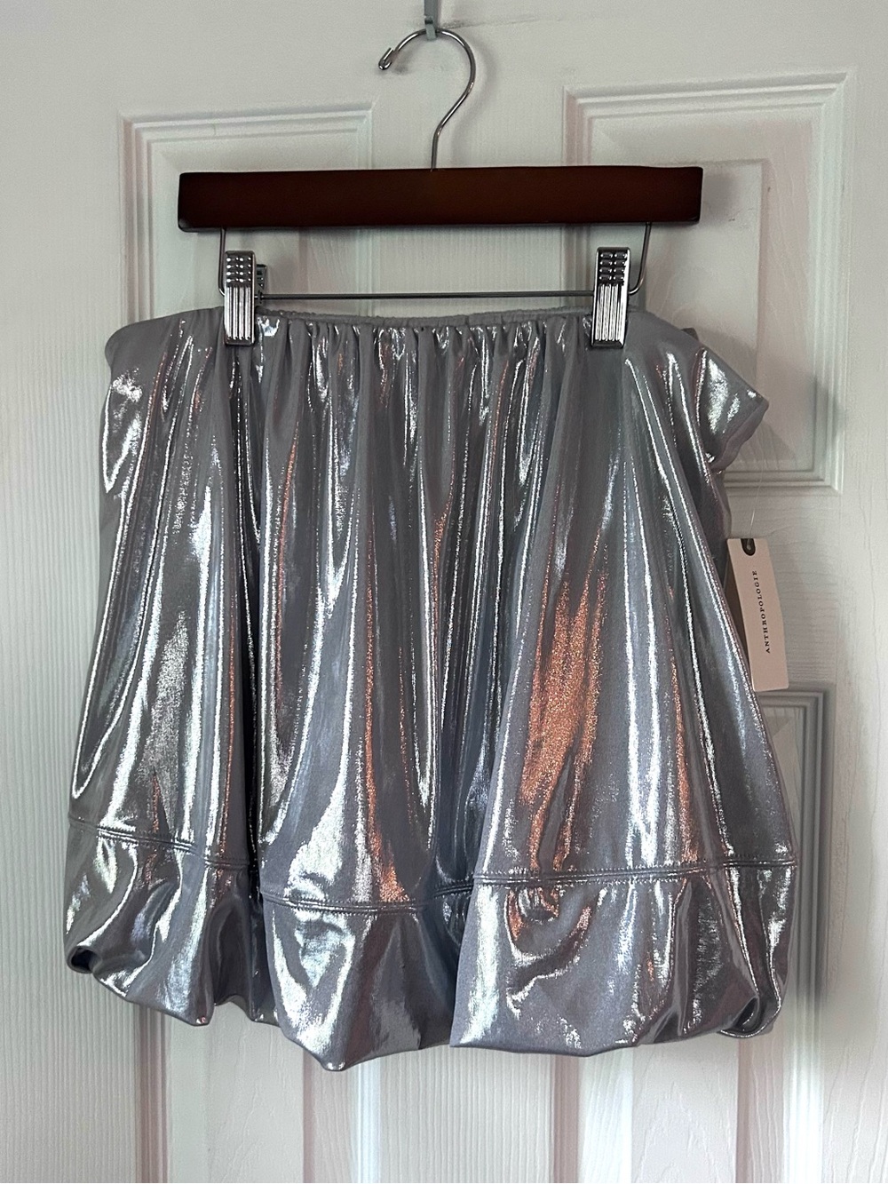 Maeve Anthropologie Silver Metallic Bubble Hem Skirt Size Medium NWT